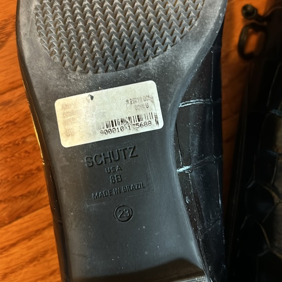 SCHUTZ Arissa Black Crocodile Embossed Leather Flats - Picture 9 of 12
